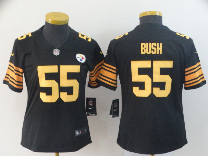 Women Pittsburgh Steelers #55 Bush Black Nike Vapor Untouchable Limited Playey NFL Jerseys->women nfl jersey->Women Jersey